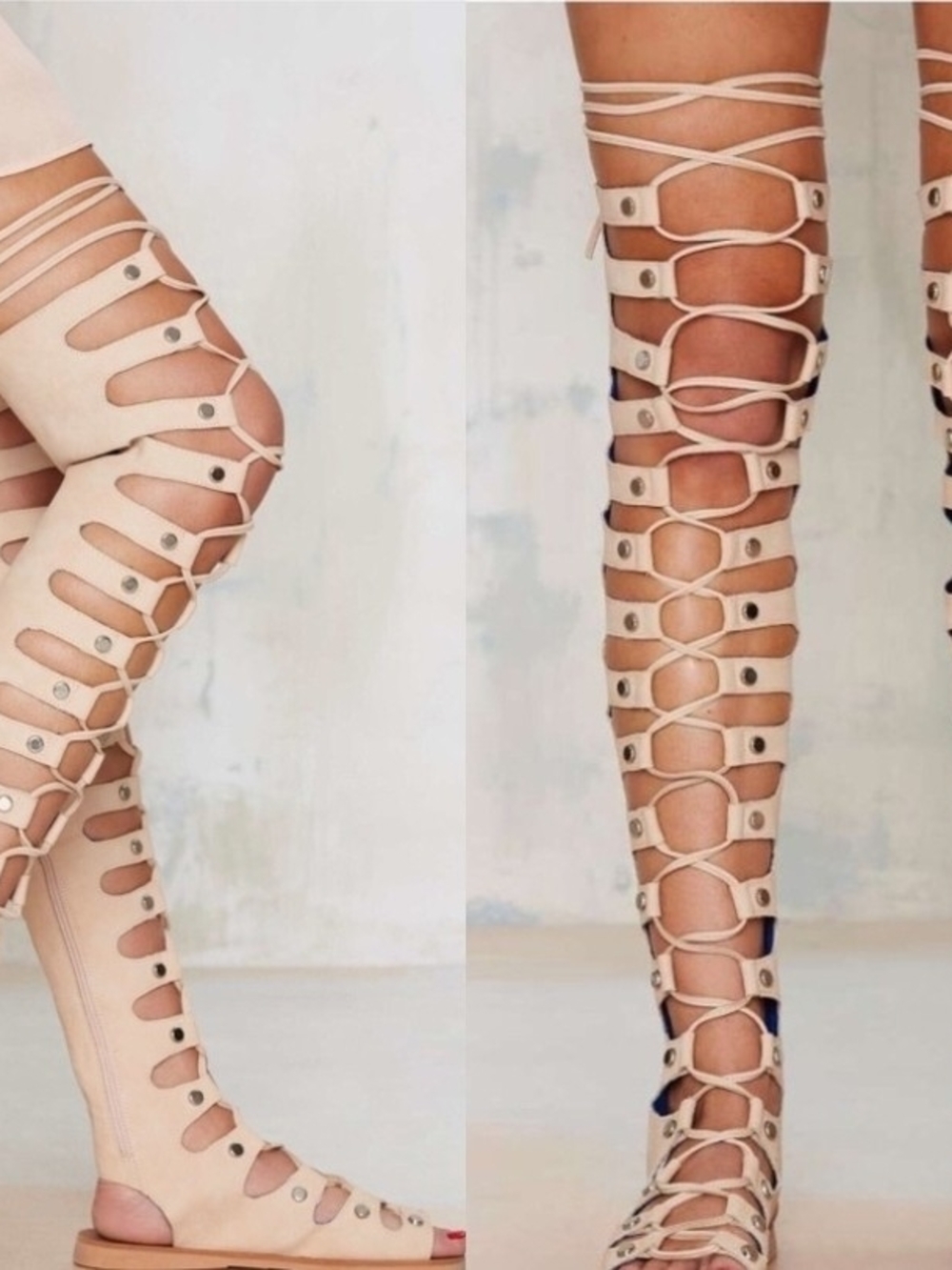 Jeffrey Campbell Nude Lace-Up Gladiator Knee-High Sandals